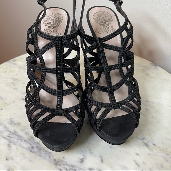 Vince camuto black sandals size 8.5 beaded - Picture 3 of 7